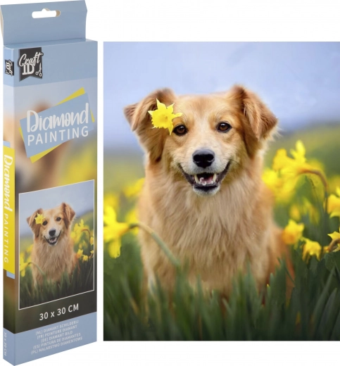 Pintura de diamantes Grafix perro entre narcisos 30 × 30 cm