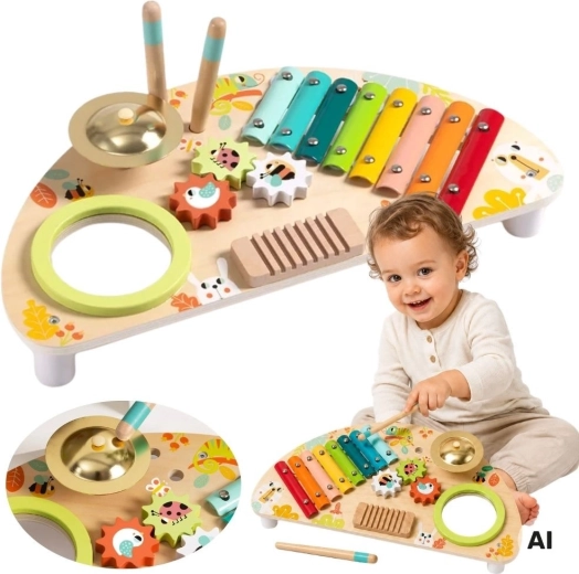 Tooky Toy centro musical multifuncional de madera para niños