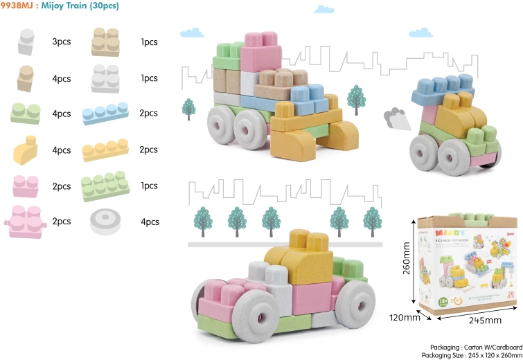 Bloques de construcción BIO para niños 18m+ set de 30 piezas, colores pastel con bordes redondeados