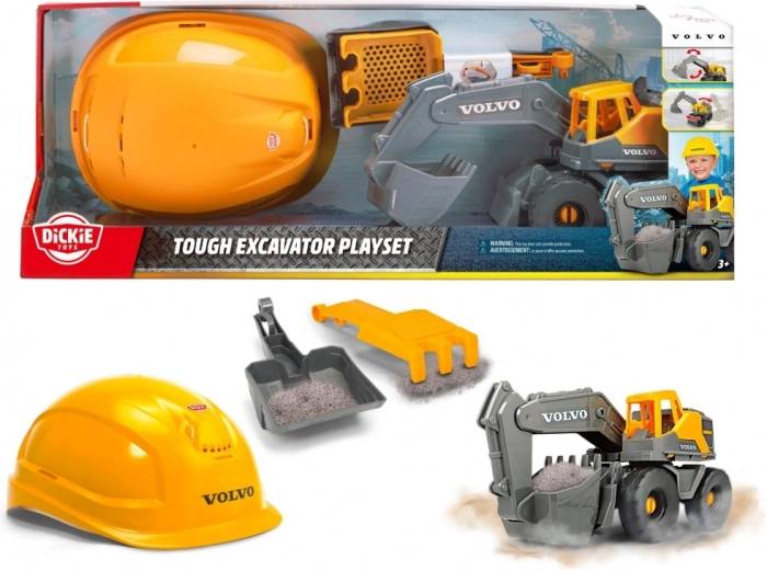 Set de construcción Volvo: excavadora con casco y herramienta