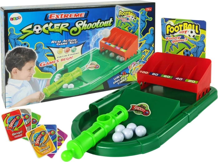 Juego de fútbol de mesa con lanzador de pelotas y tarjetas de puntuación