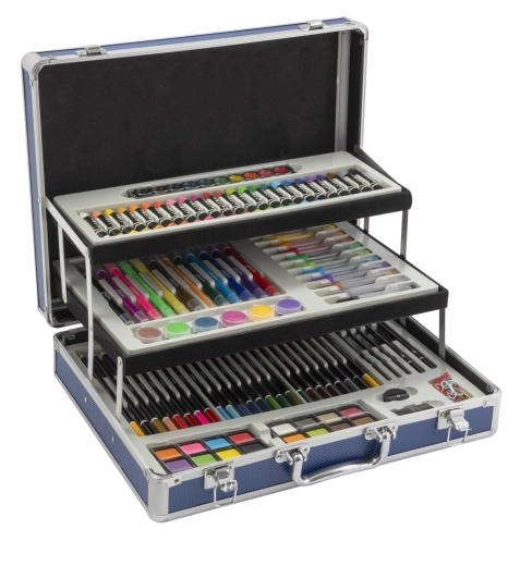 Maletín metálico plegable de pintura – set artístico completo de 140 piezas