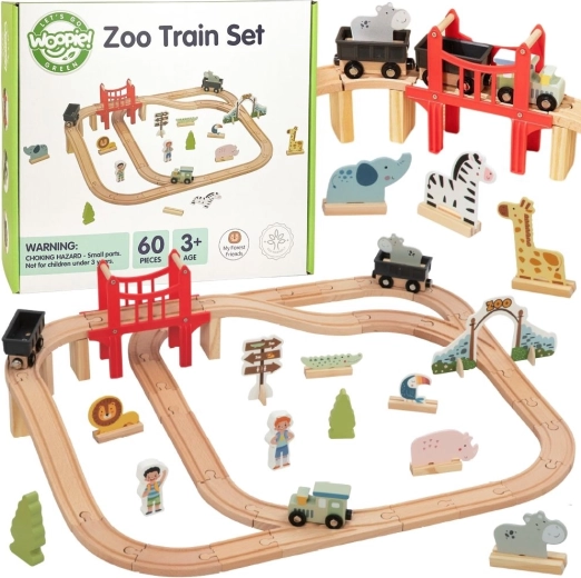Woopie Green tren de madera zoo XL – tren magnético, puente y 60 piezas, FSC