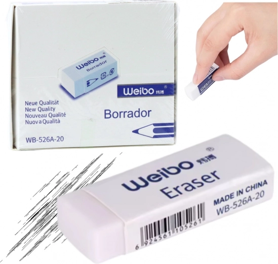 Goma escolar y de oficina blanca WEIBO 6 cm