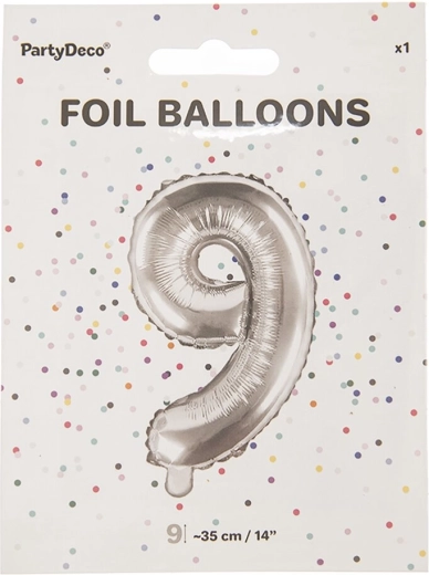 Globo de foil número 9 plateado 35 cm