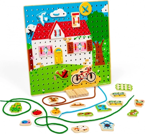 Tablero de enhebrado de madera casita BIGJIGS TOYS