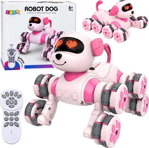 Perro robótico rosa con control remoto y 8 ruedas