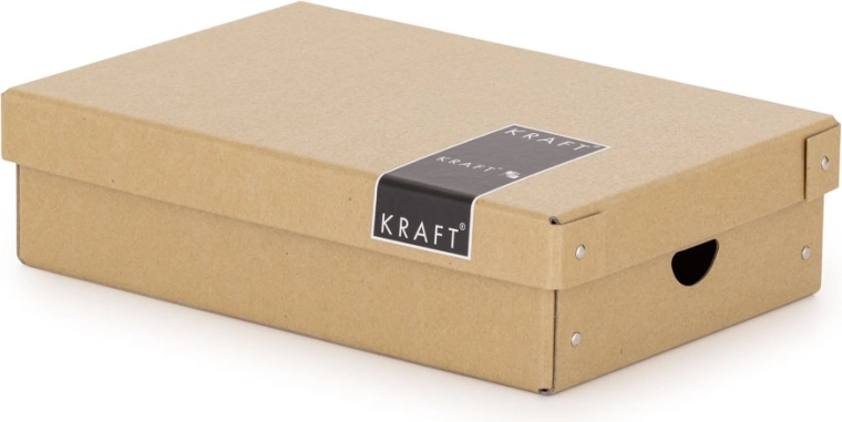 Caja de almacenamiento laminada con tapa, kraft natural, pequeña 35,5 × 24 × 9 cm