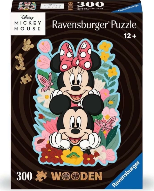 Puzzle de madera de contorno Ravensburger Mickey y Minnie 300 piezas