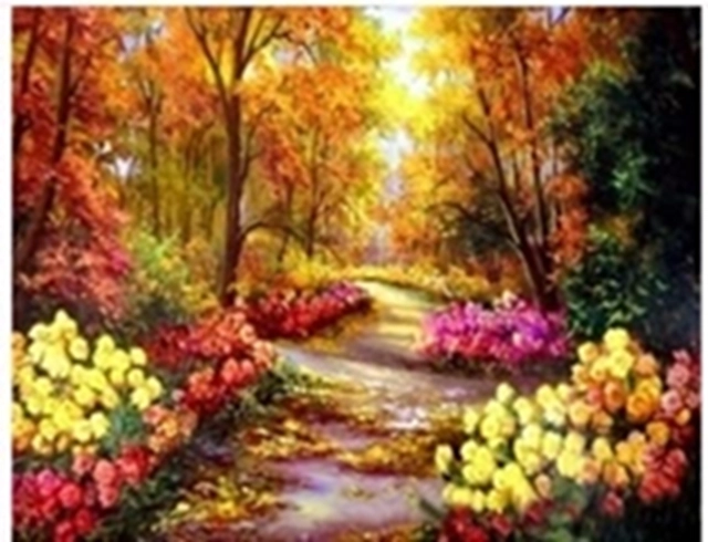 Pintura de diamantes Camino otoñal por el parque 30 × 40 cm