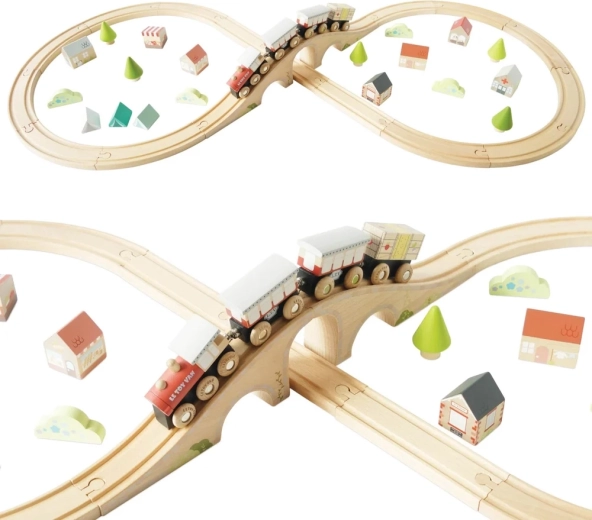 Le Toy Van tren de madera con puente y pueblecito (40 piezas)