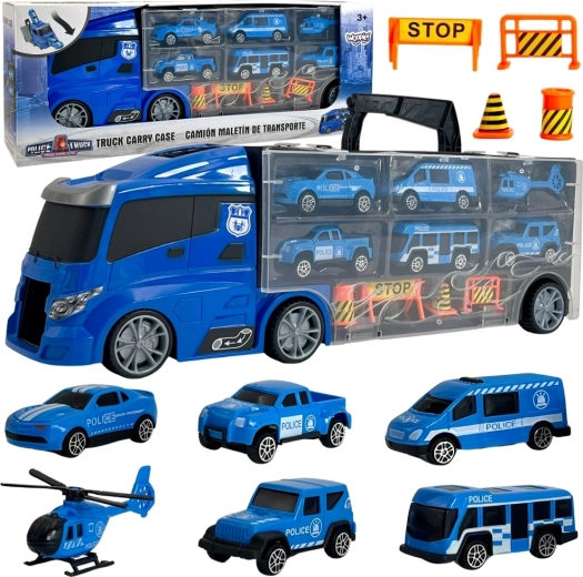 Camión de carga con transportador 3 en 1 Policía Azul
