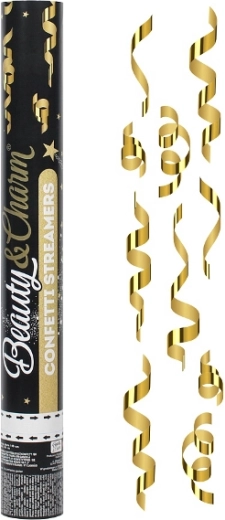 Cañón de confeti con serpentinas doradas Beauty Charm