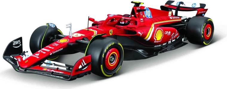 Kit de construcción del modelo Bburago 1:24 FERRARI F1 SF24 2024 n.º 55 Carlos Sainz con soporte