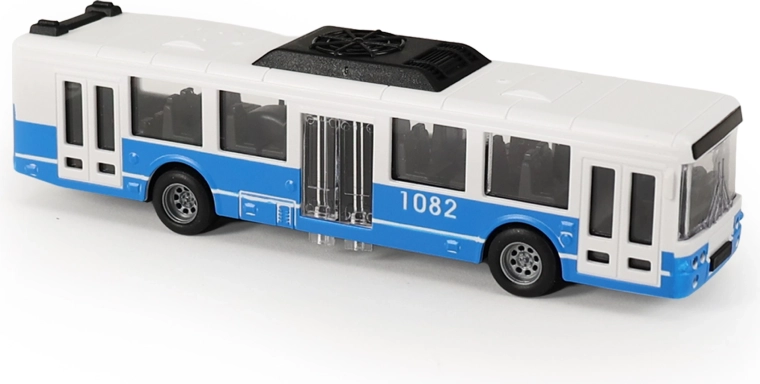 Autobús urbano azul con puertas abatibles, 16 cm
