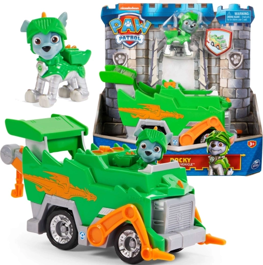 Vehículo de rescate caballeresco de Paw Patrol Rocky con figura