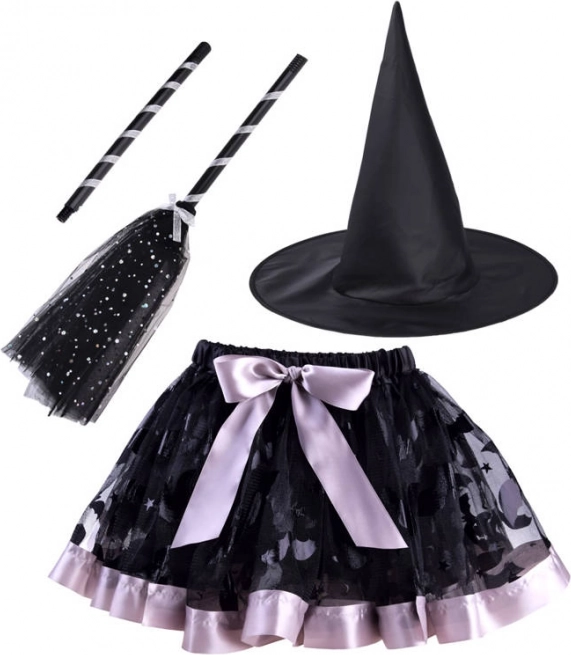 Disfraz de bruja para niños con escoba – negro
