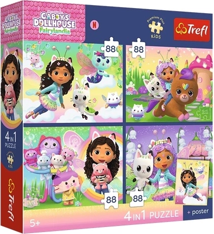 Puzzle Trefl para niños 4x88 Kocie harce – La casa de muñecas de Gabby