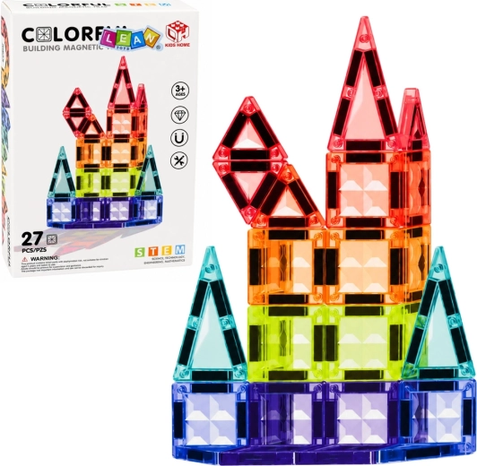 Construcción magnética – paneles magnéticos 3D transparentes y de colores STEM (27 piezas)