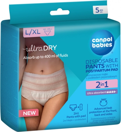 Canpol babies braguitas posparto desechables con compresa integrada 2 en 1 L/XL, 5 uds