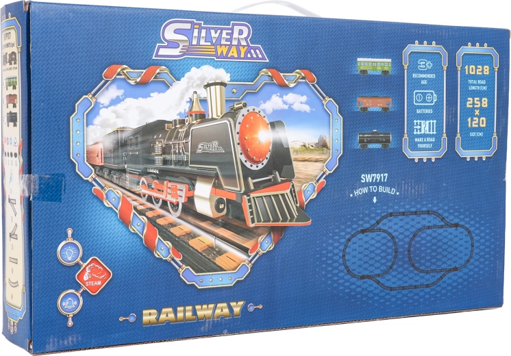 Circuito de tren retro con humo, luz y sonido