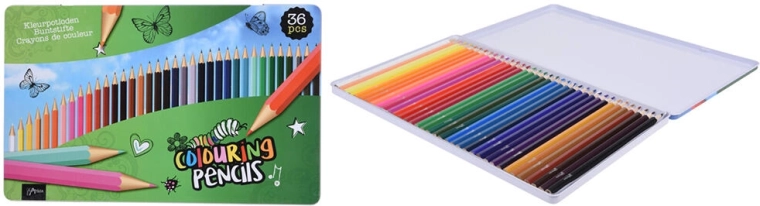 Lápices de colores de madera 36 uds en caja metálica