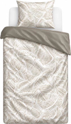 Ropa de cama de satén de algodón MILAGRO VERDE Hojas delicadas beige y gris 140 × 200 cm