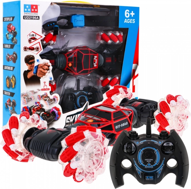 Coche RC acrobático 1:16 con control por gestos y mando a distancia, luces y sonidos