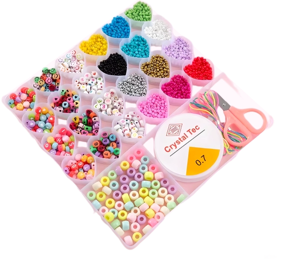 Set de cuentas en caja con compartimentos en forma de corazón – 26 piezas