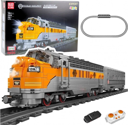 Kit de construcción de tren RC gris-amarillo de 1751 piezas con control remoto y vías