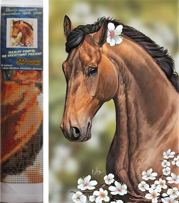 Norimpex pintura con diamantes Caballo con flores 30x40 cm
