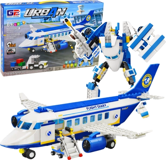 Set de construcción 2 en 1: avión de pasajeros y robot con luces, 417 piezas