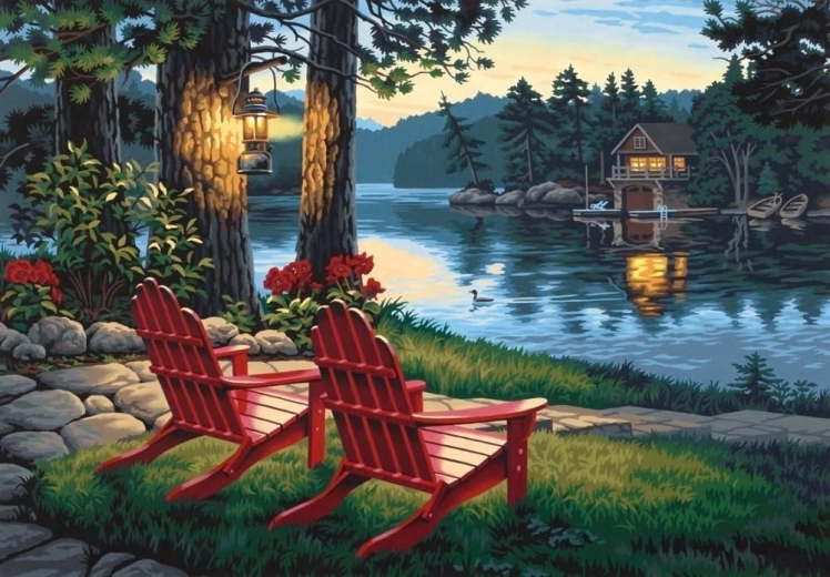 Norimpex pintura con diamantes Asiento junto al lago 30 × 40 cm