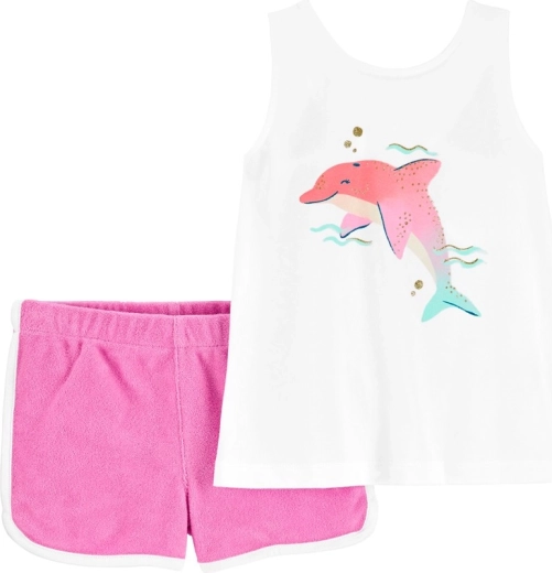 Set de dos piezas Carter’s: camiseta de tirantes y pantalones cortos Pink dolphin para niña (9 m)