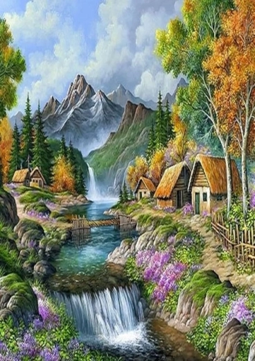 Norimpex pintura con diamantes casitas en las montañas 30 × 40 cm