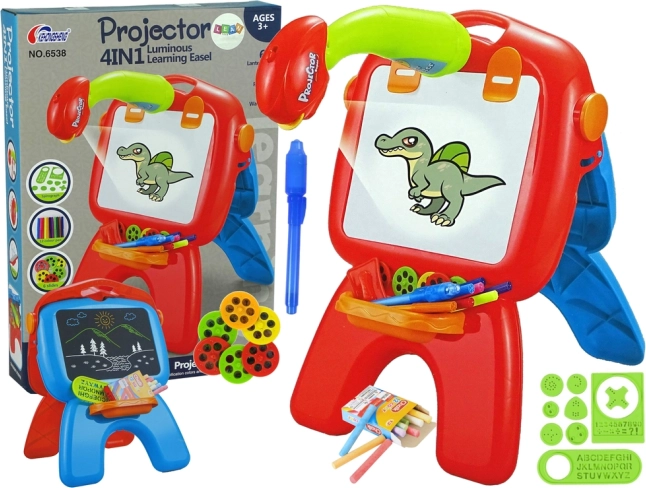 Caballete infantil de dibujo de doble cara con proyector – rojo