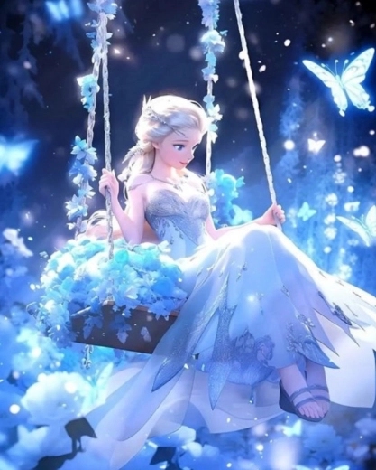 Pintura con diamantes Elsa en el columpio