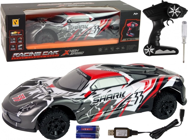 Coche deportivo RC 1:8 gris y blanco SHARK