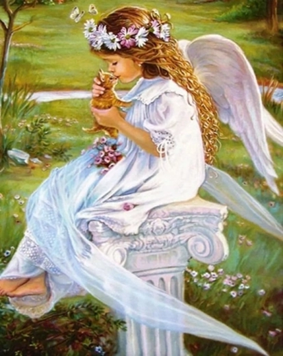 Norimpex Pintura por números Ángel con gato pelirrojo 40 × 50 cm