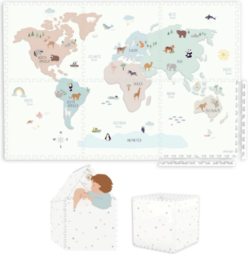 Play&Go EEVAA alfombra de juego de espuma 2 en 1 con caja de almacenaje World map