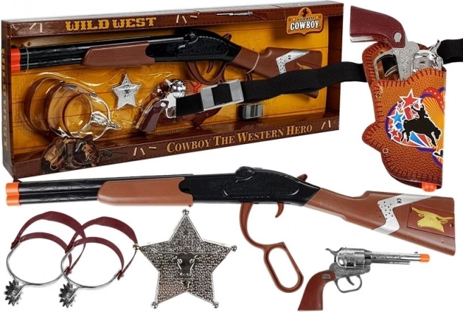 Set de vaquero para niños con rifle, revólver y accesorios