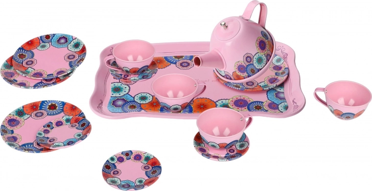 Juego de té infantil rosa de 15 piezas