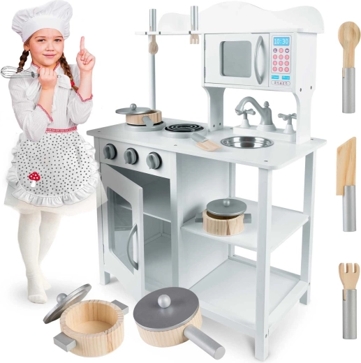Cocina infantil de madera 60 × 30 × 85 cm blanca RICOKIDS