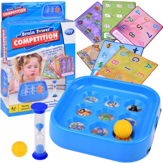 Juego infantil Brain Power: competición de velocidad soplando con números y el abecedario