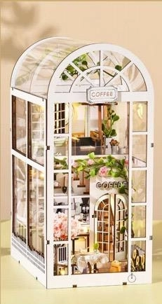 Rompecabezas 3D sujetalibros – miniatura de cafetería Jardín Blanco