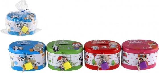 Hucha infantil ovalada de metal con candado