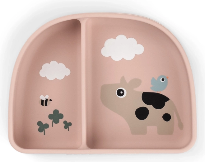 Done by Deer cuenco con ventosa y compartimentos Stick&Stay Tiny farm rosa