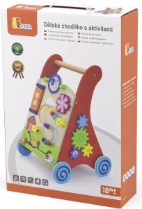 Andador de madera y panel de actividades para niños pequeños Viga, rojo