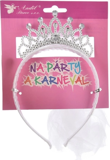 Diadema blanca con corona y velo