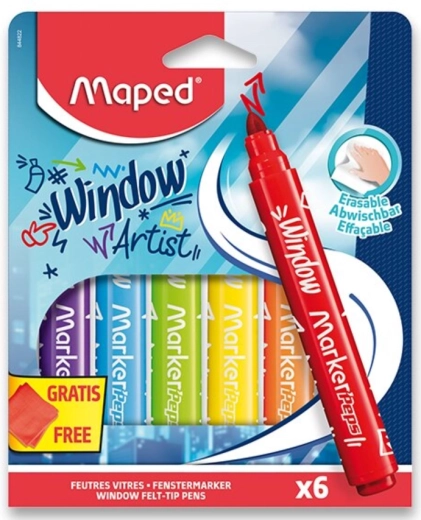 Rotuladores Maped para ventanas Window, 6 uds con paño de microfibra
